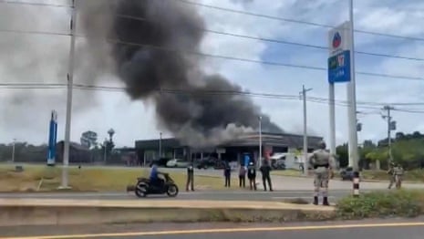Smoke billows from petrol station in Thailand after clashes with Cambodia – video