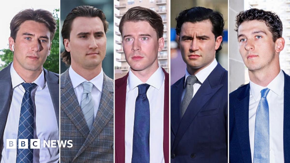 Composite photo of the five men arriving at court on Thursday