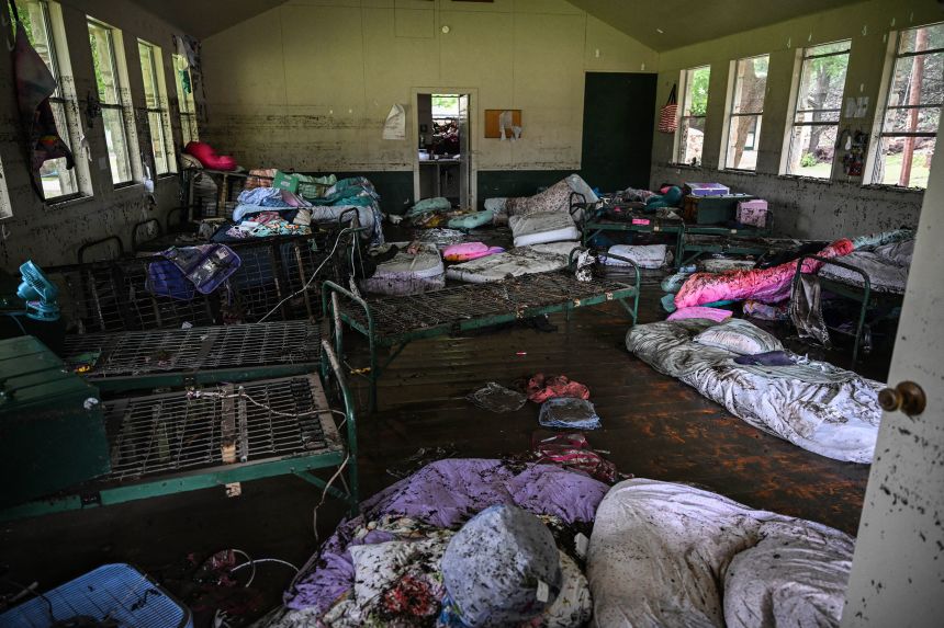 A view inside of a cabin at Camp Mystic, the site of where 27 girls and counselors perished after flash flooding in Hunt, Texas, as seen on July 5.