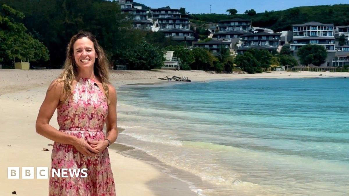 Nadia Dyson, owner of estate agency Luxury Locations, smiles at the camera as she stands on a beach in Antigua