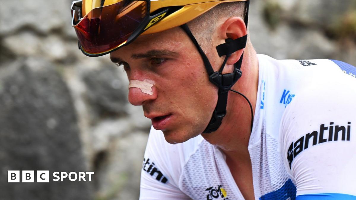 Remco Evenepoel in action wearing the young rider's white jersey at the 2025 Tour de France