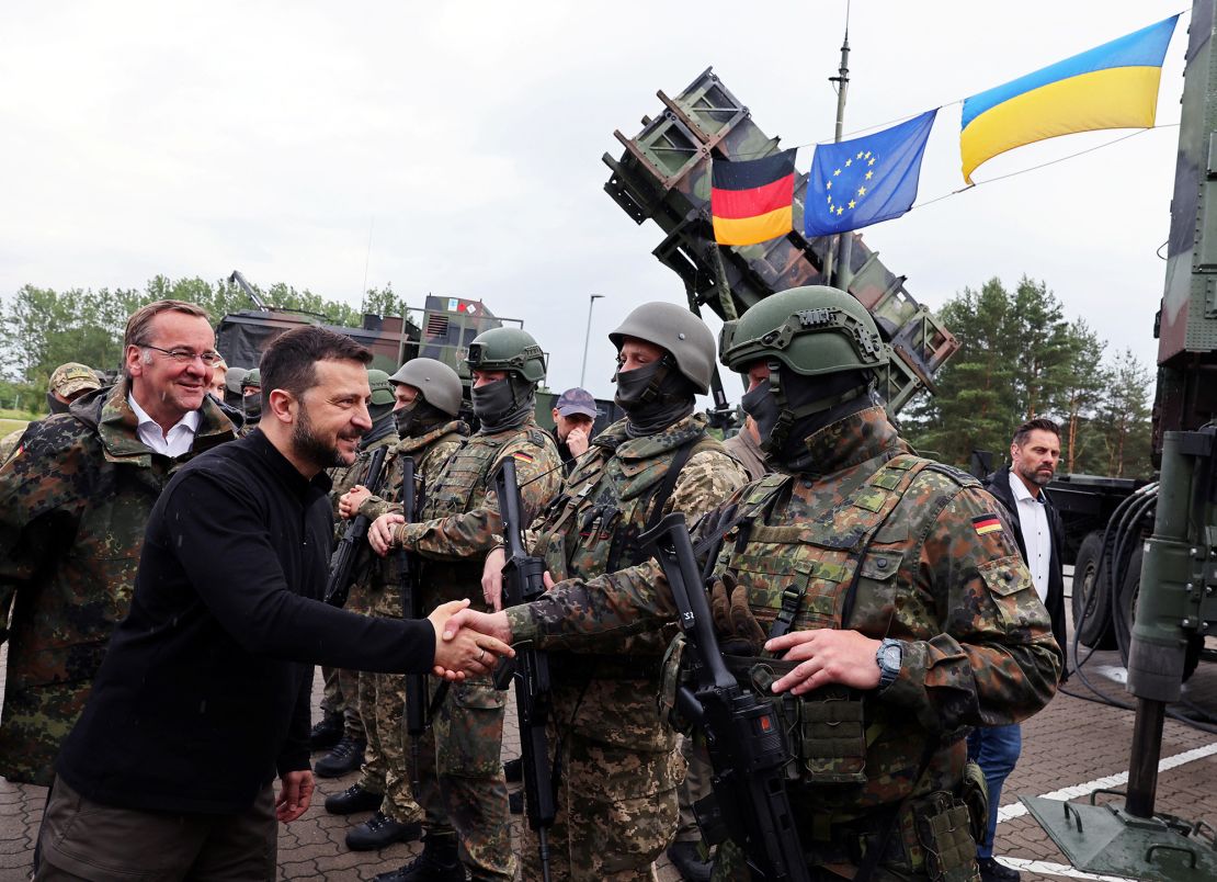 President Volodymyr Zelensky finds out about the training of Ukrainian soldiers on the Patriot anti-aircraft missile system at an undisclosed location in Germany, on June 11, 2024.