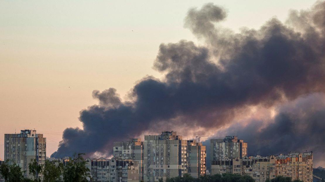 Smoke is seen from outskirts of Kyiv after a Russian drone and missile strike in Ukraine on July 4.