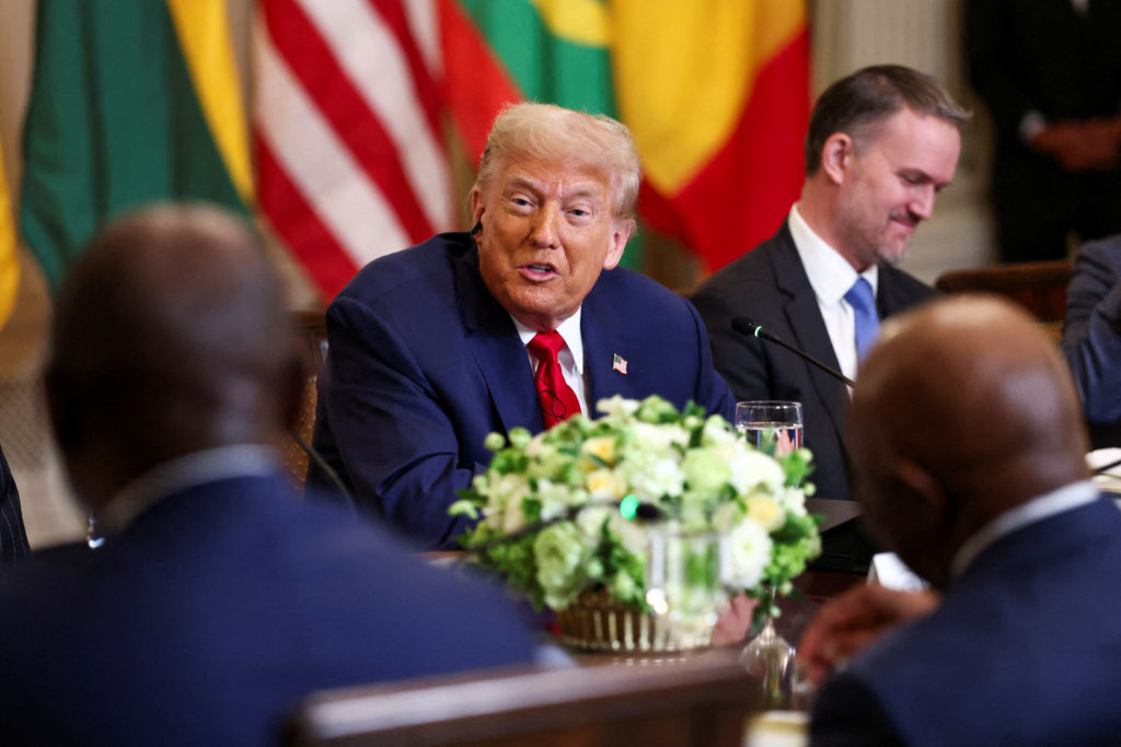 FILE PHOTO: U.S. President Donald Trump meets with leaders of Gabon, Guinea-Bissau, Liberia, Mauritania, and Senegal at th...