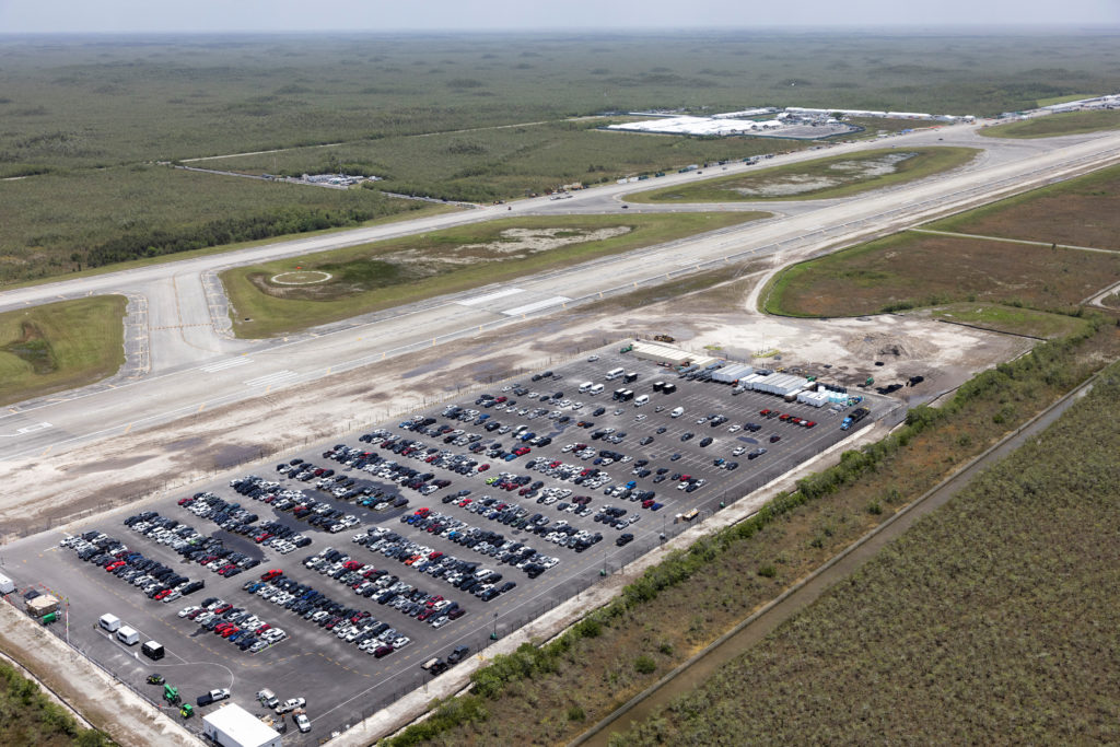An aerial view of "Alligator Alcatraz" ICE detention center in Ochopee
