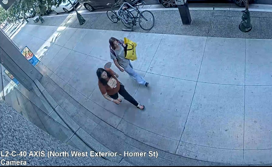 One suspect is described as a woman with long dark hair and tattoos on her arms. She was wearing a brown t-shirt with a logo on the front, and black pants at the time.

The other is described as a man with long brown hair. He was wearing a grey t-shirt, and grey pants.