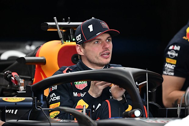 Max Verstappen of Oracle Red Bull Racing looks on in the garage at the Canadian Grand Prix.