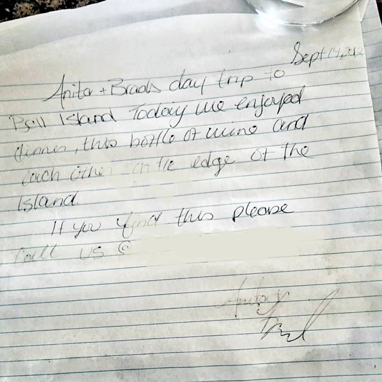 The letter found inside the bottle.