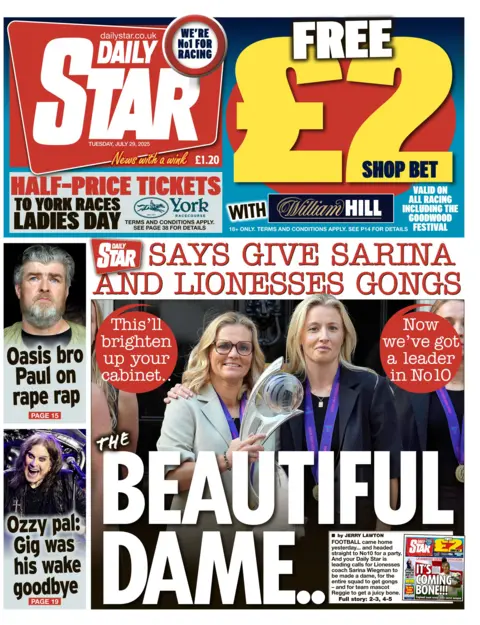 The headline on the front page of the Daily Star reads: "The Beautiful Dame".