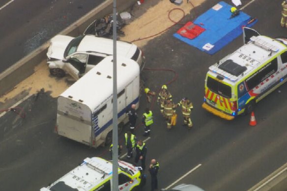 A 4WD towing a horse float, a truck and a car all collided on Saturday afternooon. 