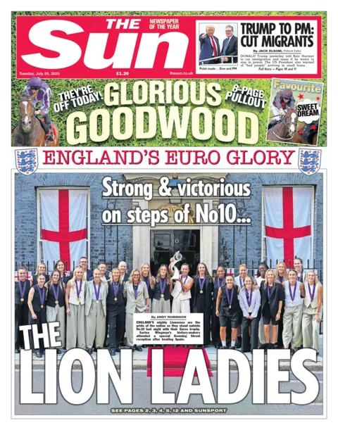 The headline on the front page of the Sun reads: "The Lion Ladies".