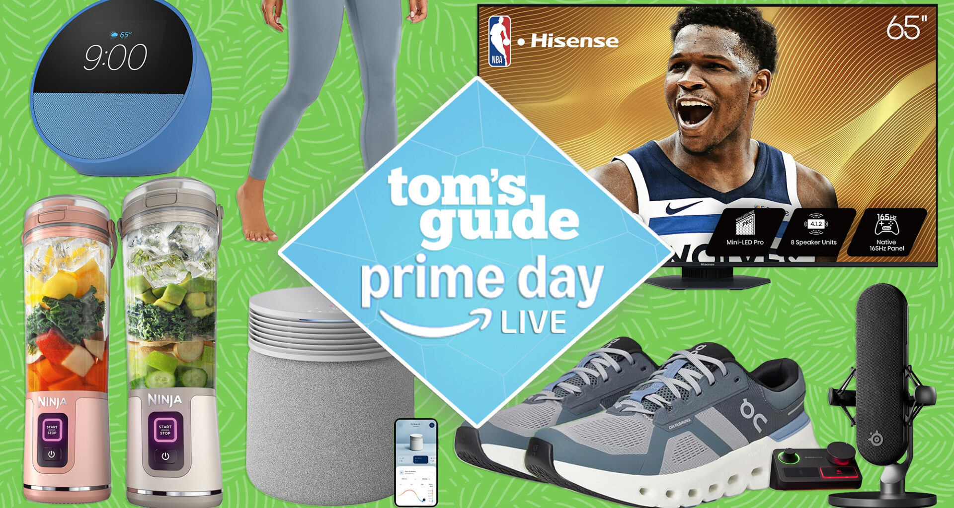 Collage of tech items and apparel on sale for Prime Day