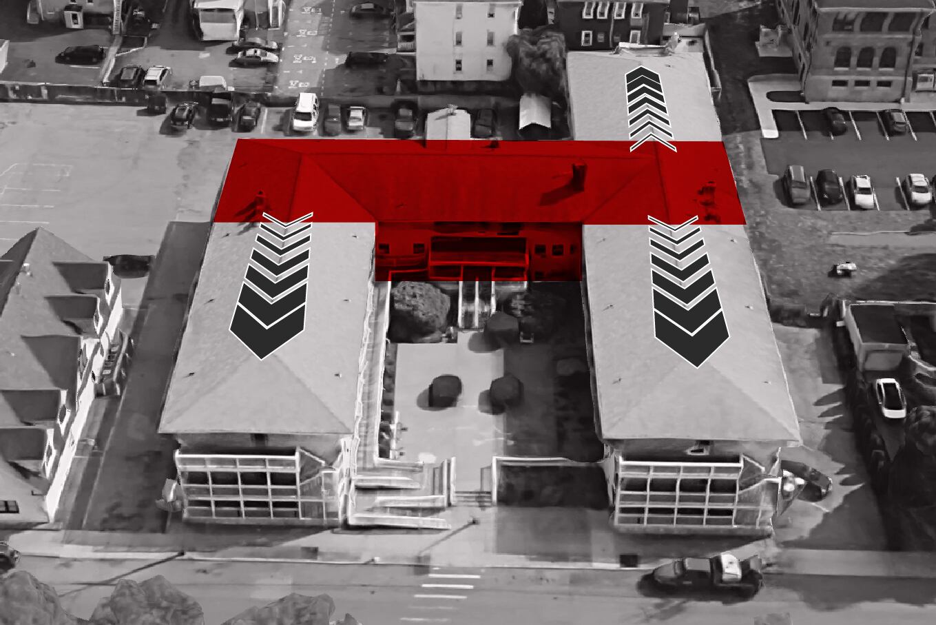 Gabriel House Assisted Living facility fire graphic showing direction of smoke