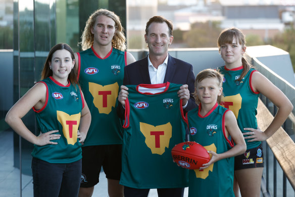 AFL chief Andrew Dillon launched the Tasmania Devils in March 2024.