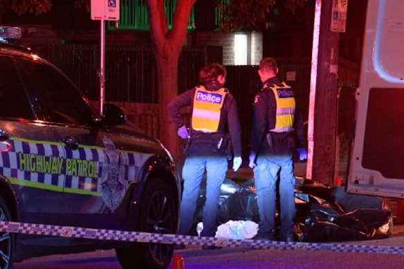 Police at the scene of a fatal e-bike crash in Reservoir on Wednesday.