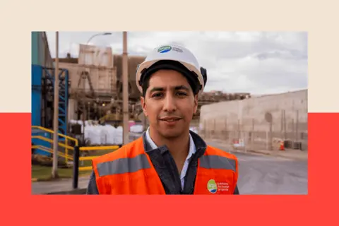 Ben Derico/BBC Close up shot of Valentín Barrera wearing a hard hat