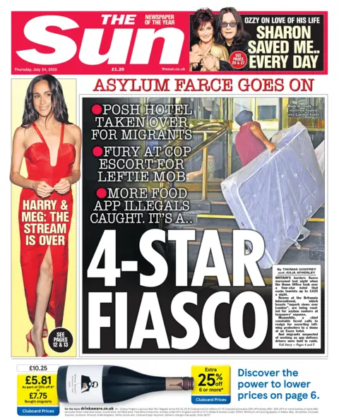 The headline on the front page of the Sun reads: "4-star fiasco".