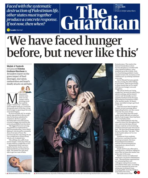 The headline on the front page of the Sun reads: "'We have faced hunger before, but never like this'". 