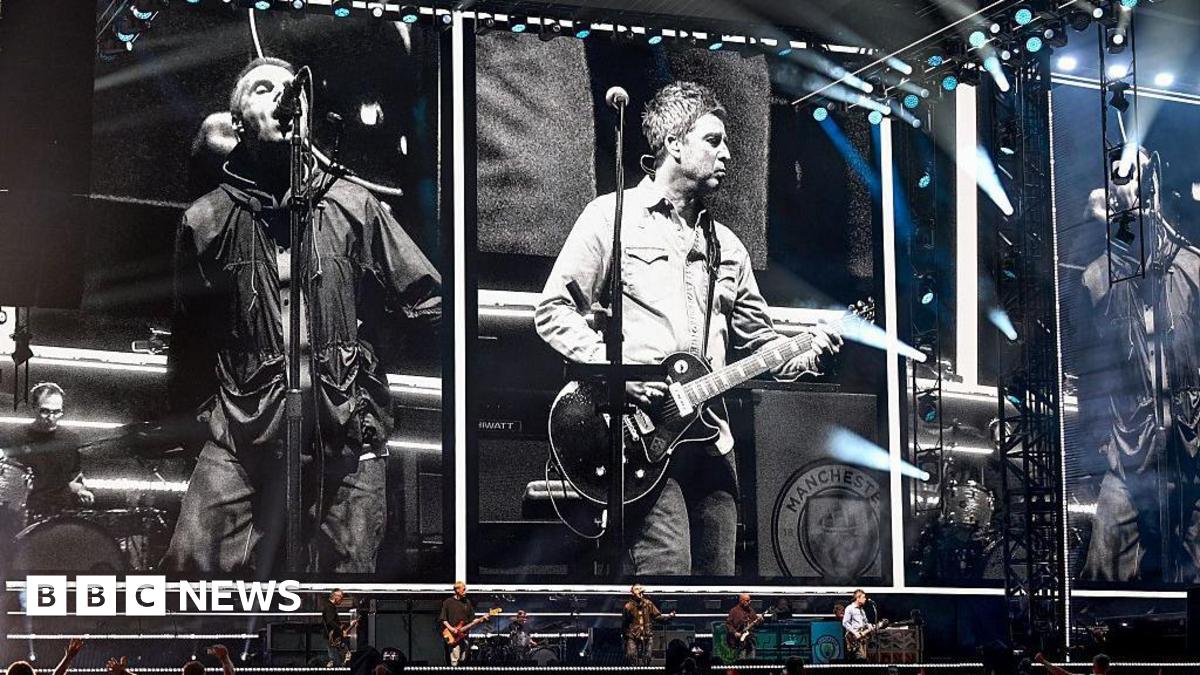 Oasis perform on stage during the opening night of their Live 25' Tour