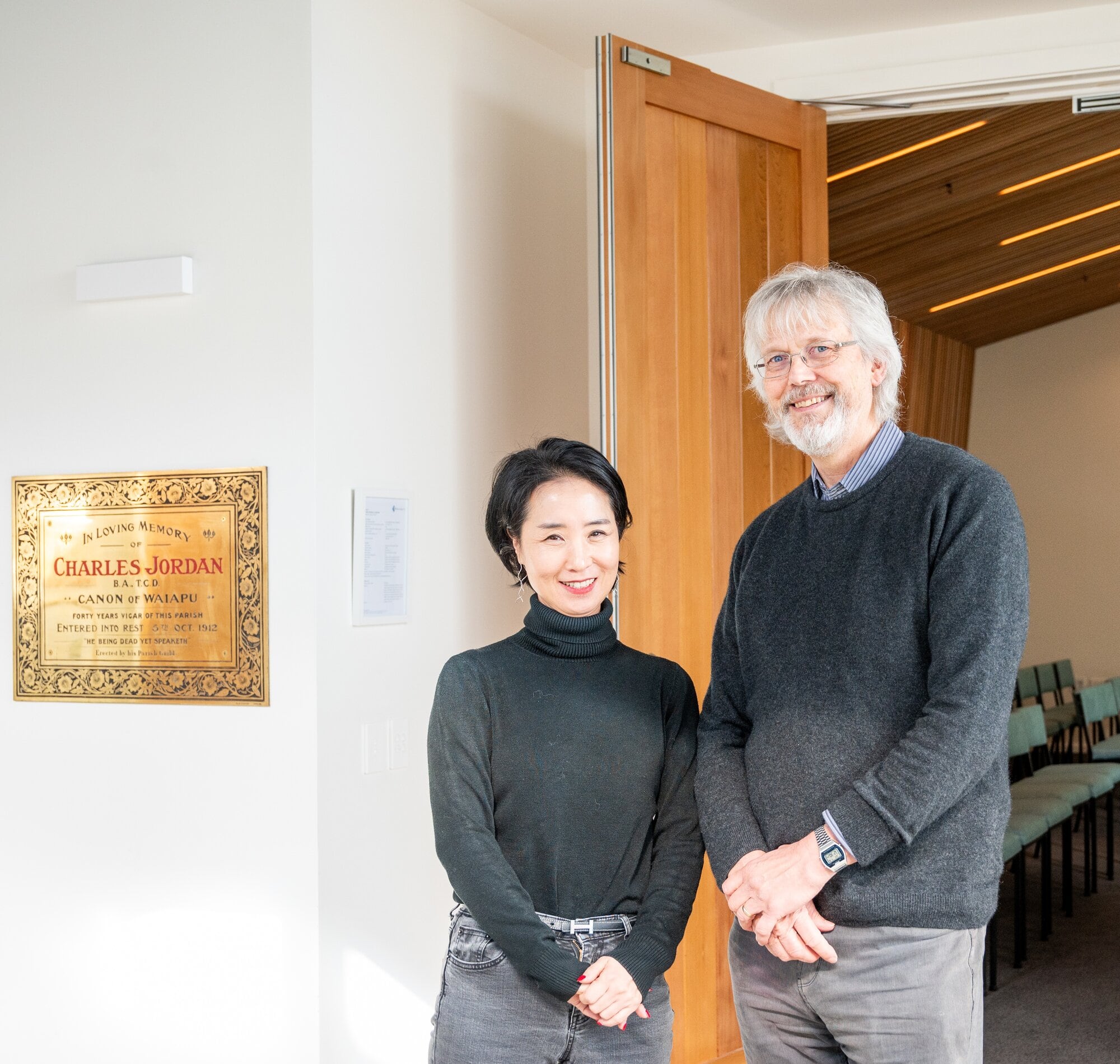  Holy Trinity Tauranga facility manager Jackie Kim and Parish Pastor Donald Carter in the foyer of the Jordan Centre.  Photo / Brydie Thompson