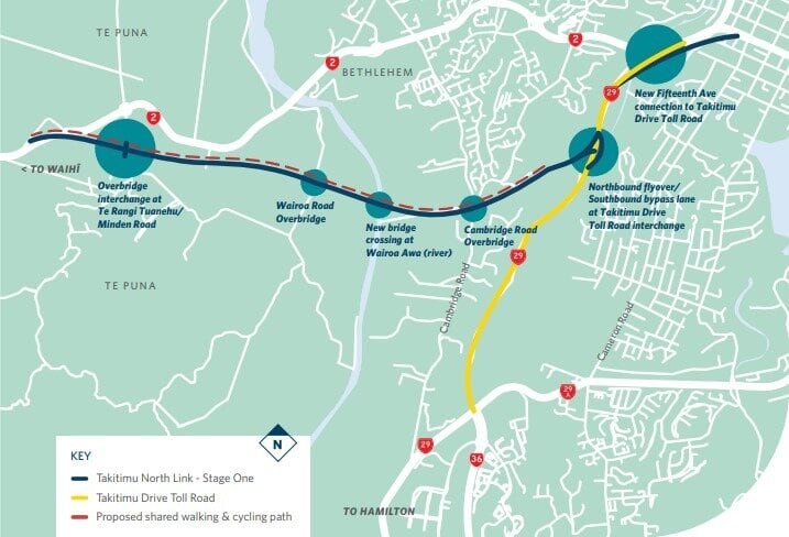  A map showing the stages of the project. Image / NZTA