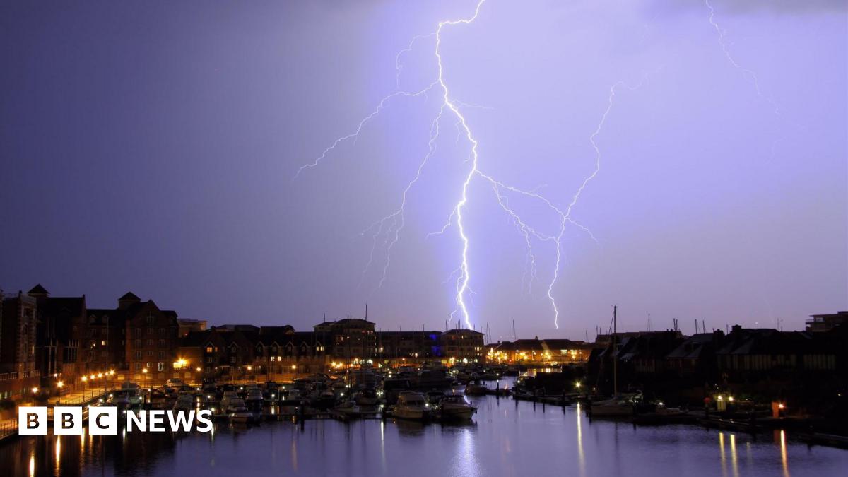 Forked Lightning over Sovereign Harbour, Eastbourne, East Sussex.