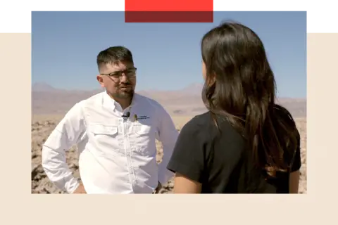 Ben Derico/BBC Sergio Cubillos speaks to Ione Wells