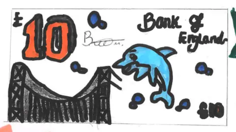 Bank of England A drawing of a £10 featuring a blue dolphin and a bridge