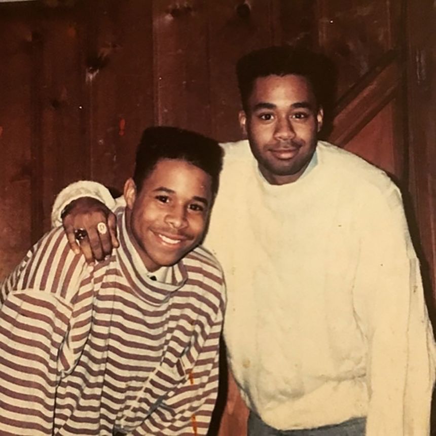 Jason Swain, on the left, is pictured with his older brother Dirk, who died in the deadly stampede at a charity basketball game in December 1991.