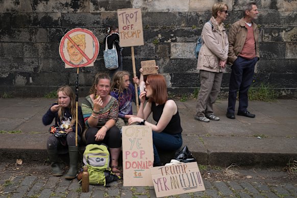 Protesters gather outside the US consulate in Edinburgh.