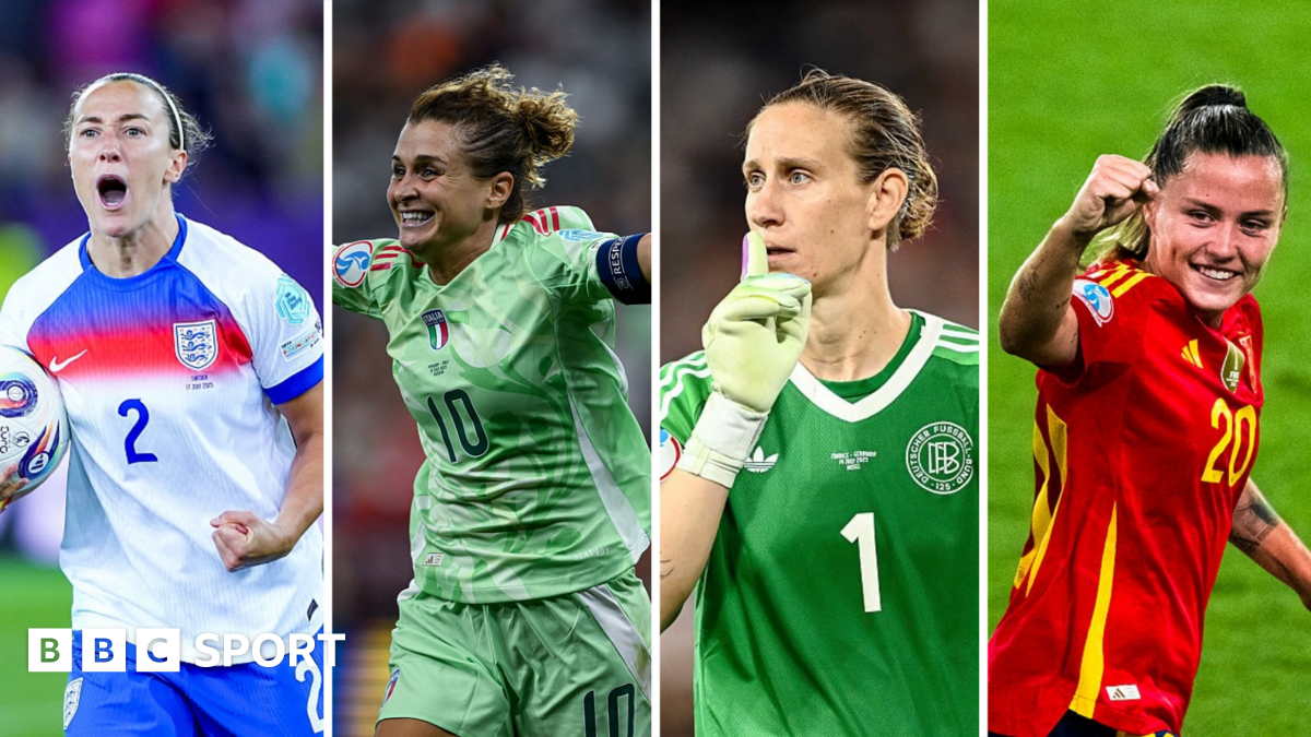 Lucy Bronze, Cristiana Girelli, Ann-Katrin Berger and Claudia Pina - representatives of the final four teams at Euro 2025 - England, Italy, Germany and Spain (in that order)