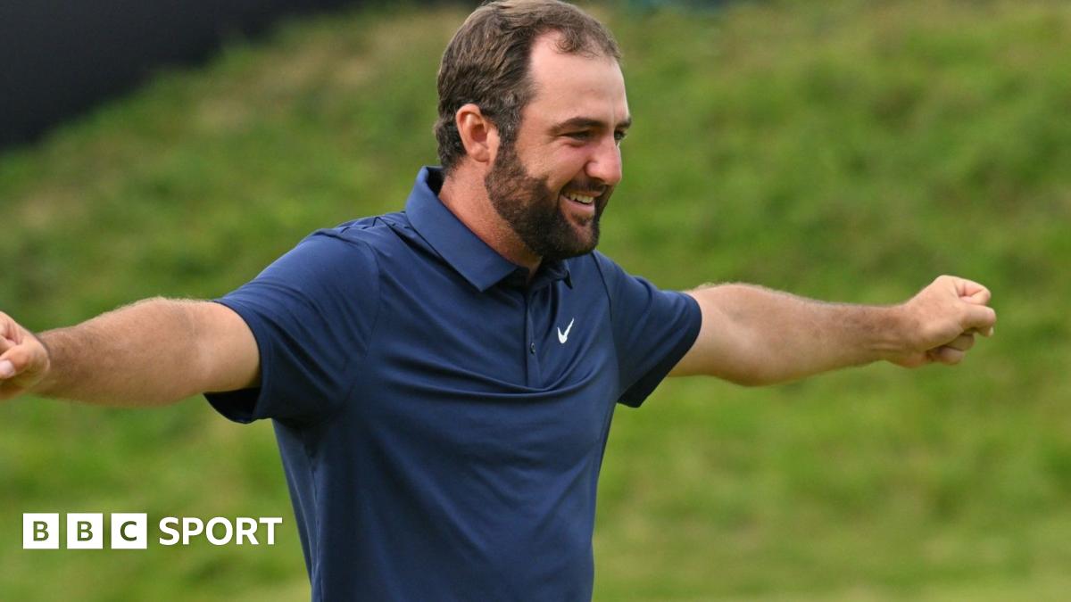 Scottie Scheffler celebrates winning The Open at Royal Portrush