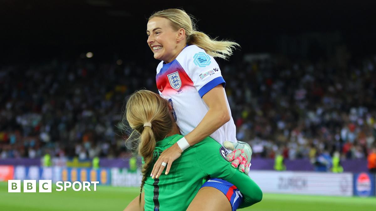 Chloe Kelly celebrates during England's penalty shootout win over Sweden at Euro 2025