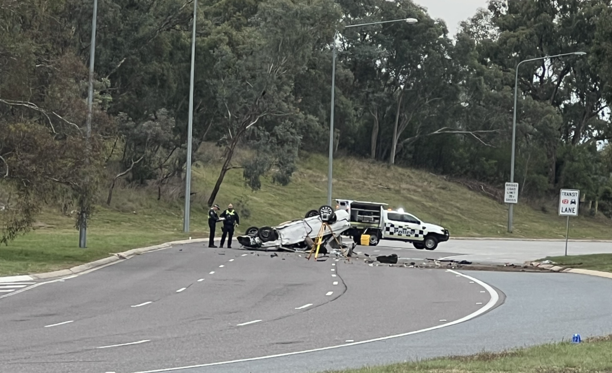 Police at the scene of the accident on Adelaide Avenue on 17 April 2024