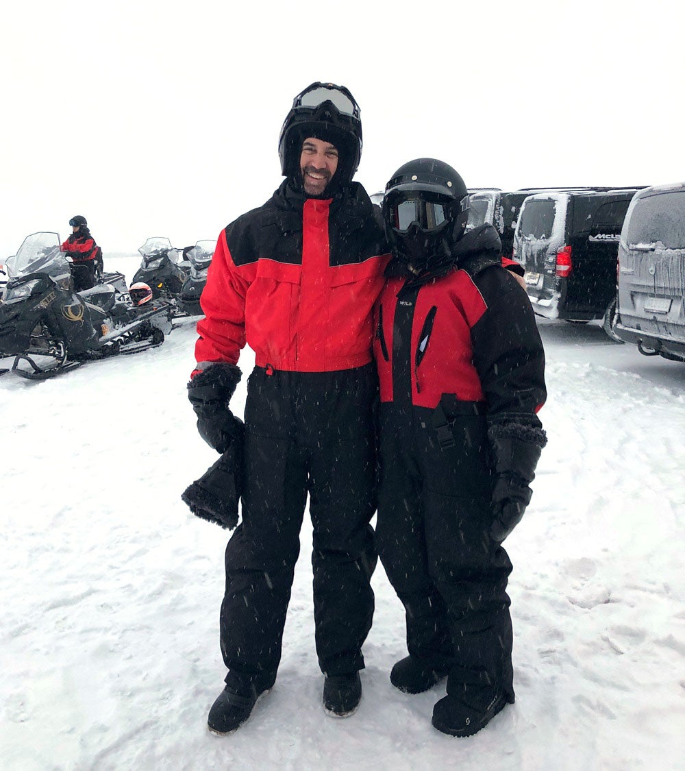 Undated handout photo of Andrew Cannestra (left), who was on holiday in Finland in 2020 when his snowmobile crashed