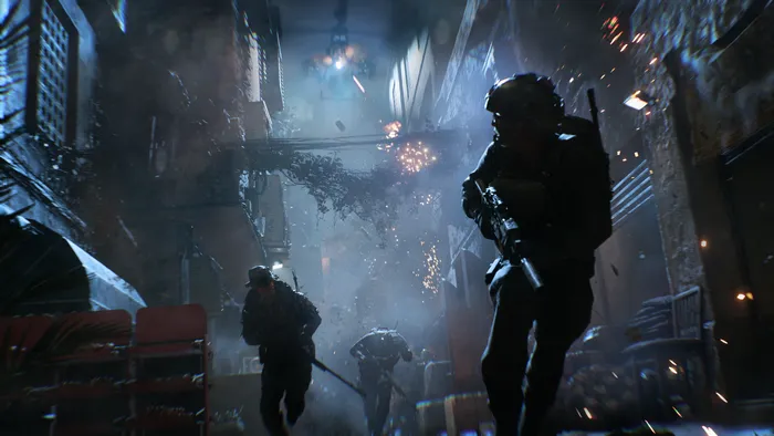 A soldier runs from an exploding building in Battlefield 6.
