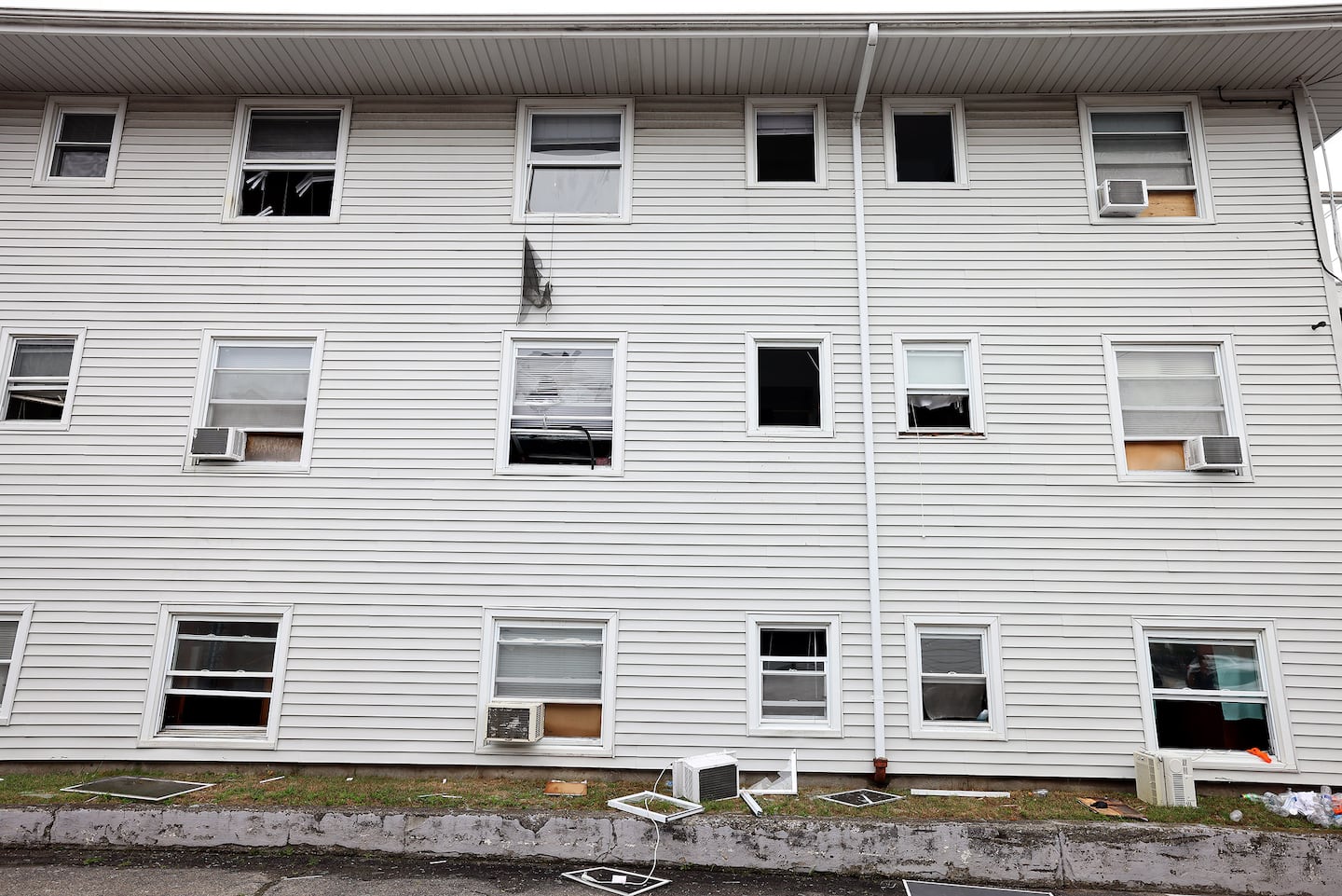 Several windows at the Gabriel House Assisted Living Facility in Fall River are broken after residents attempted to escape a fire that broke out Sunday night. 