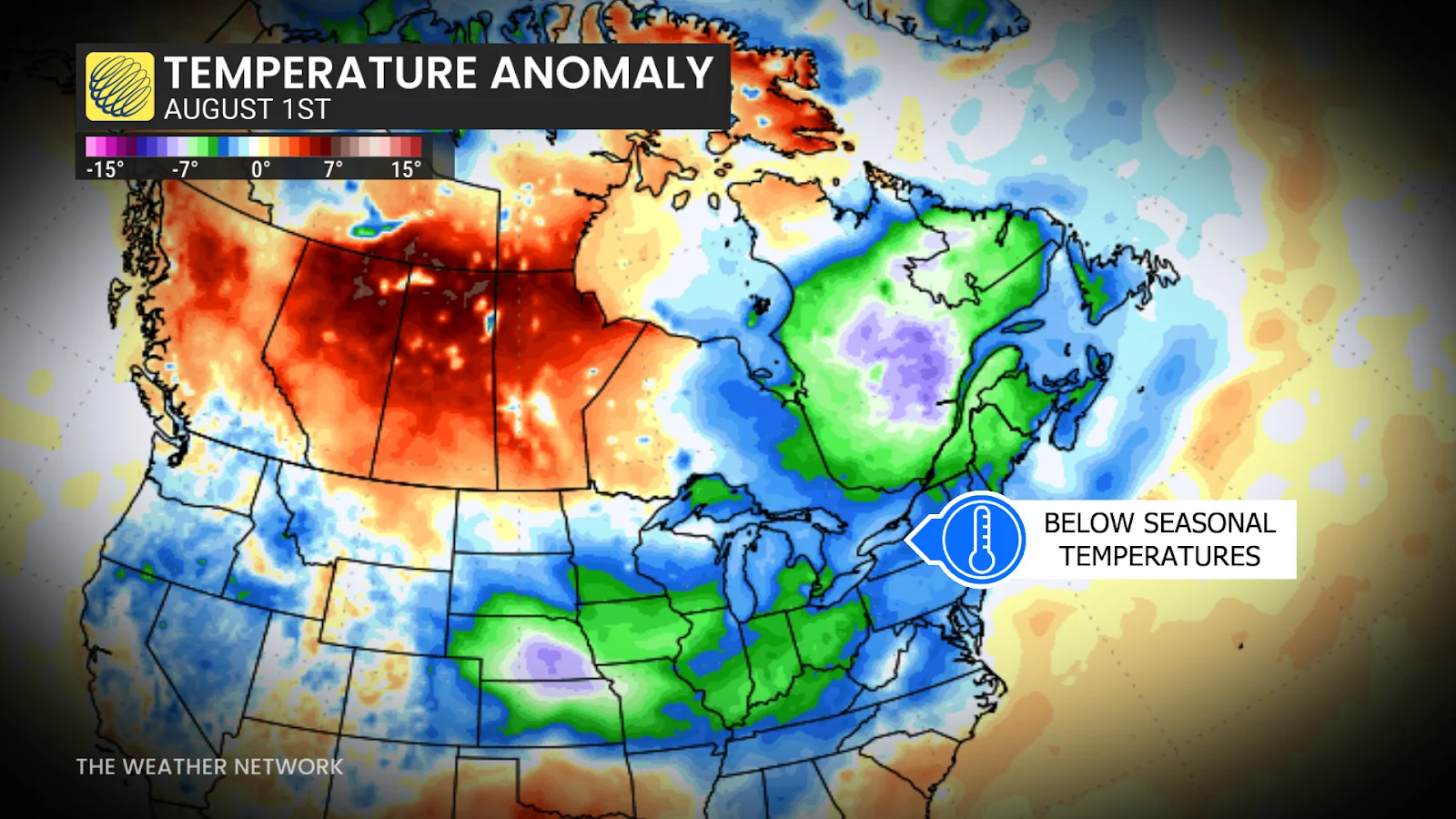 Canada temperature anomaly august 1 2025