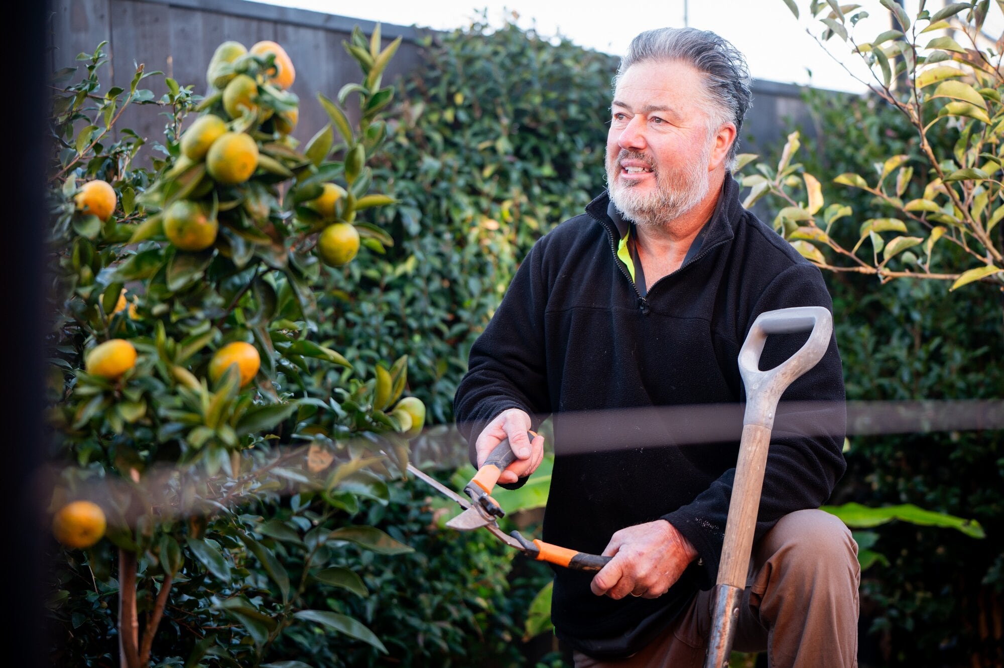  Central Mews body corporate site manager Murray Lilley in the orchard. Photo / Brydie Thompson