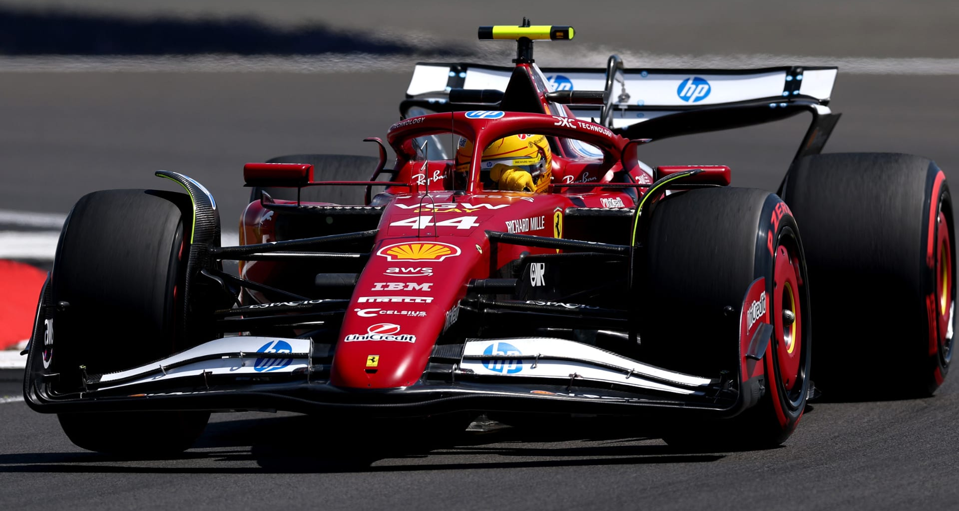 NORTHAMPTON, ENGLAND - JULY 07: George Russell of Great Britain driving the (63) Mercedes AMG