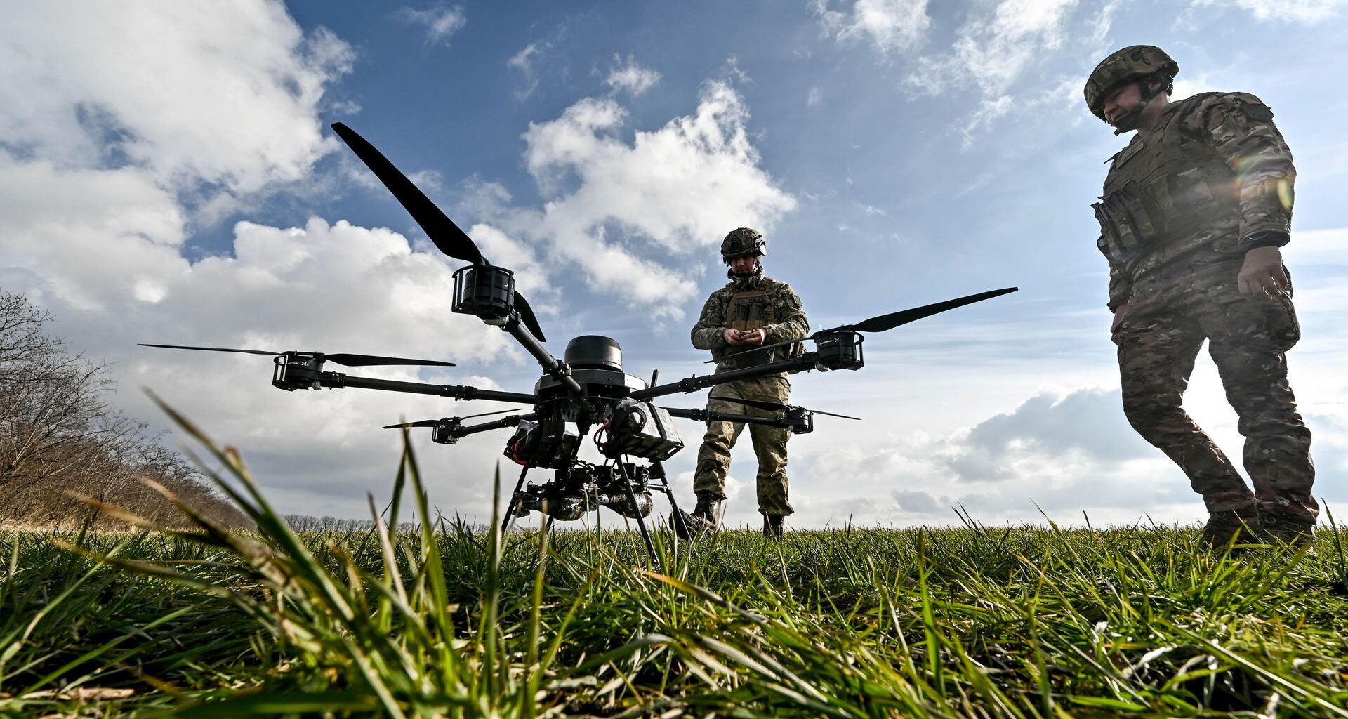 A military operator launches a drone in Kyiv Oblast, Ukraine, on Aug. 2, 2022.