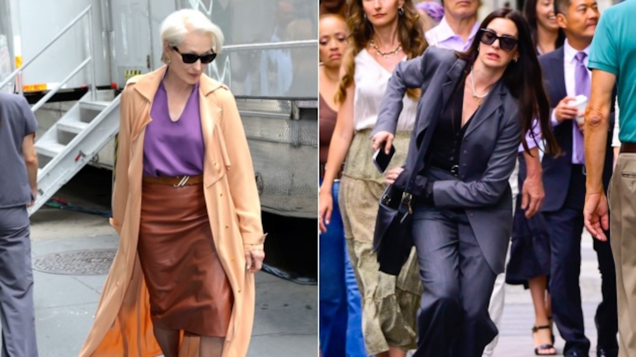 See fashion plates Meryl Streep, Anne Hathaway filming ‘The Devil Wears Prada 2.’ Looks for days.