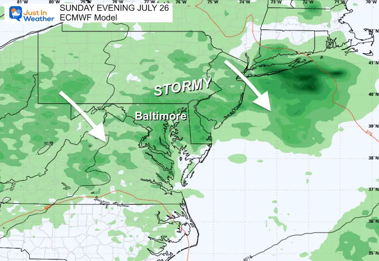 July 25 weather storm map Sunday