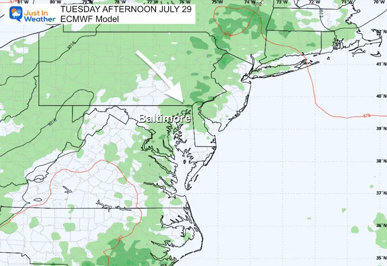 July 25 weather storm map Tuesday
