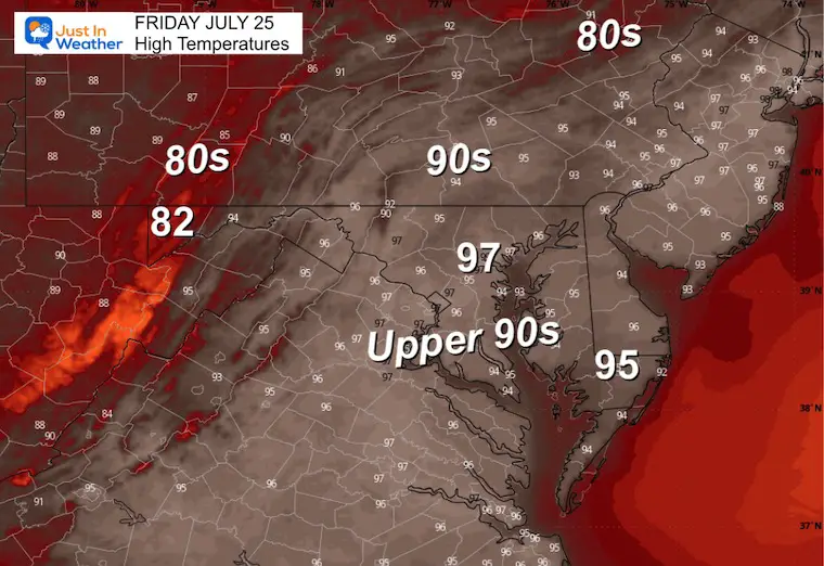 July 25 weather temperatures Friday afternoon