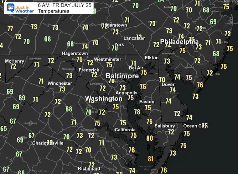 July 25 weather temperatures Friday morning