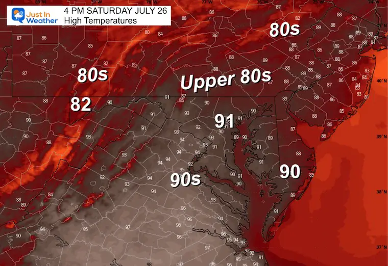 July 25 weather temperatures Saturday afternoon