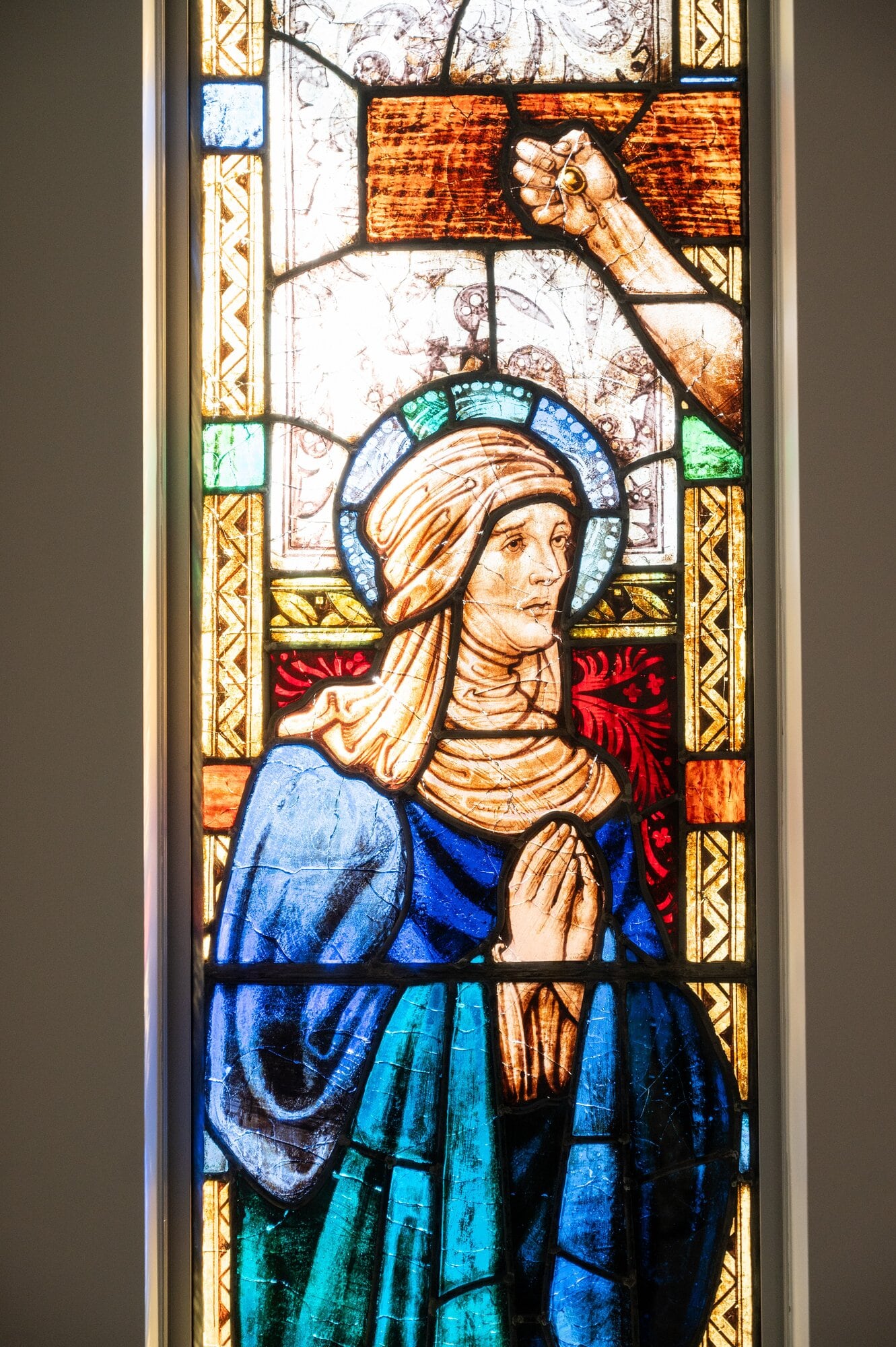  The restored Mary window in the Phyllis Carmichael Chapel in the Jordan Centre. Photo / Brydie Thompson.