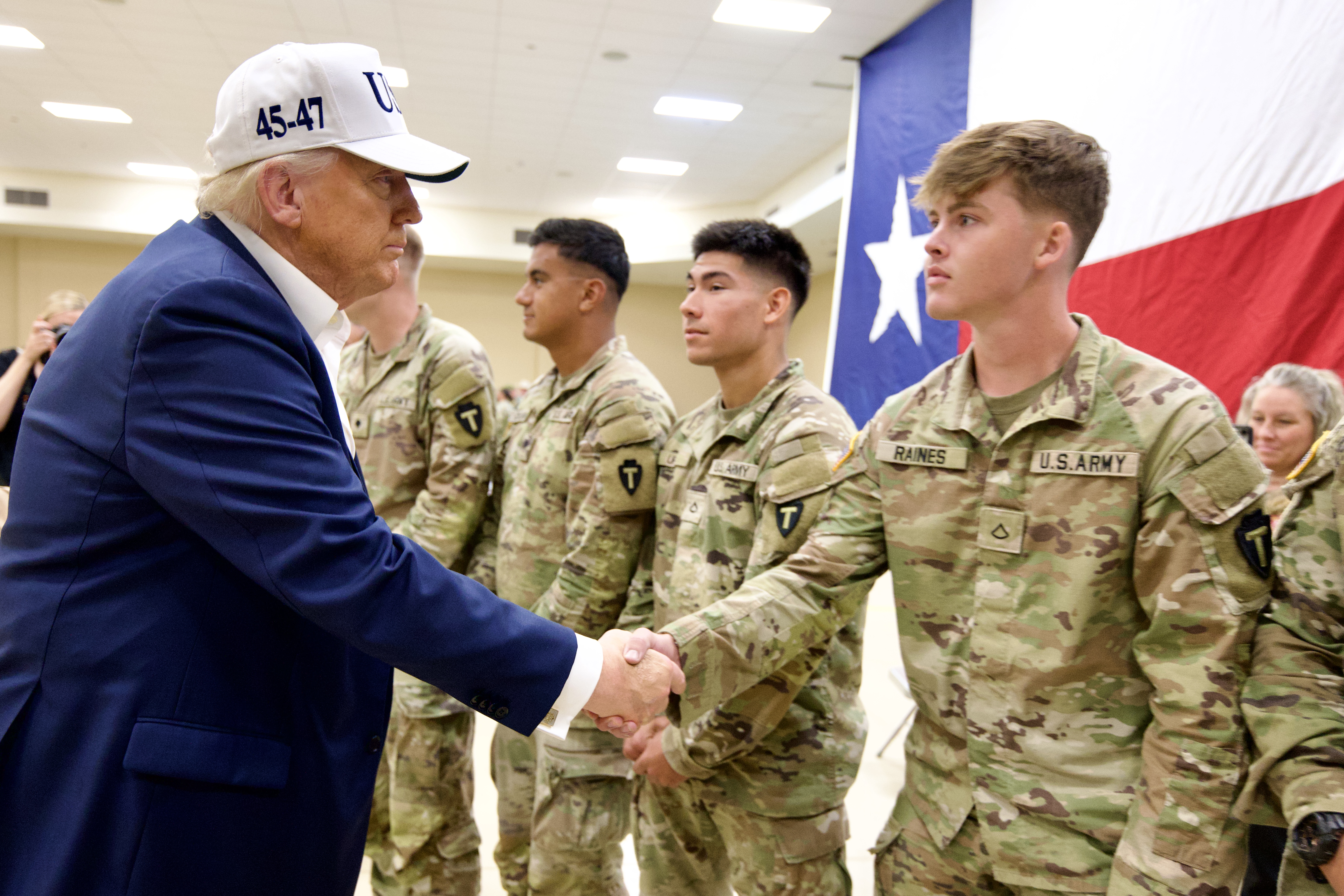 President Donald Trump and First Lady Melania Trump attend a community stakeholders roundtable at the Disaster District Emergency Operations Center in Kerrville, Texas to discuss impact and recovery efforts from recent flooding, Friday, July 11, 2025. (Official White House Photo by Daniel Torok)
