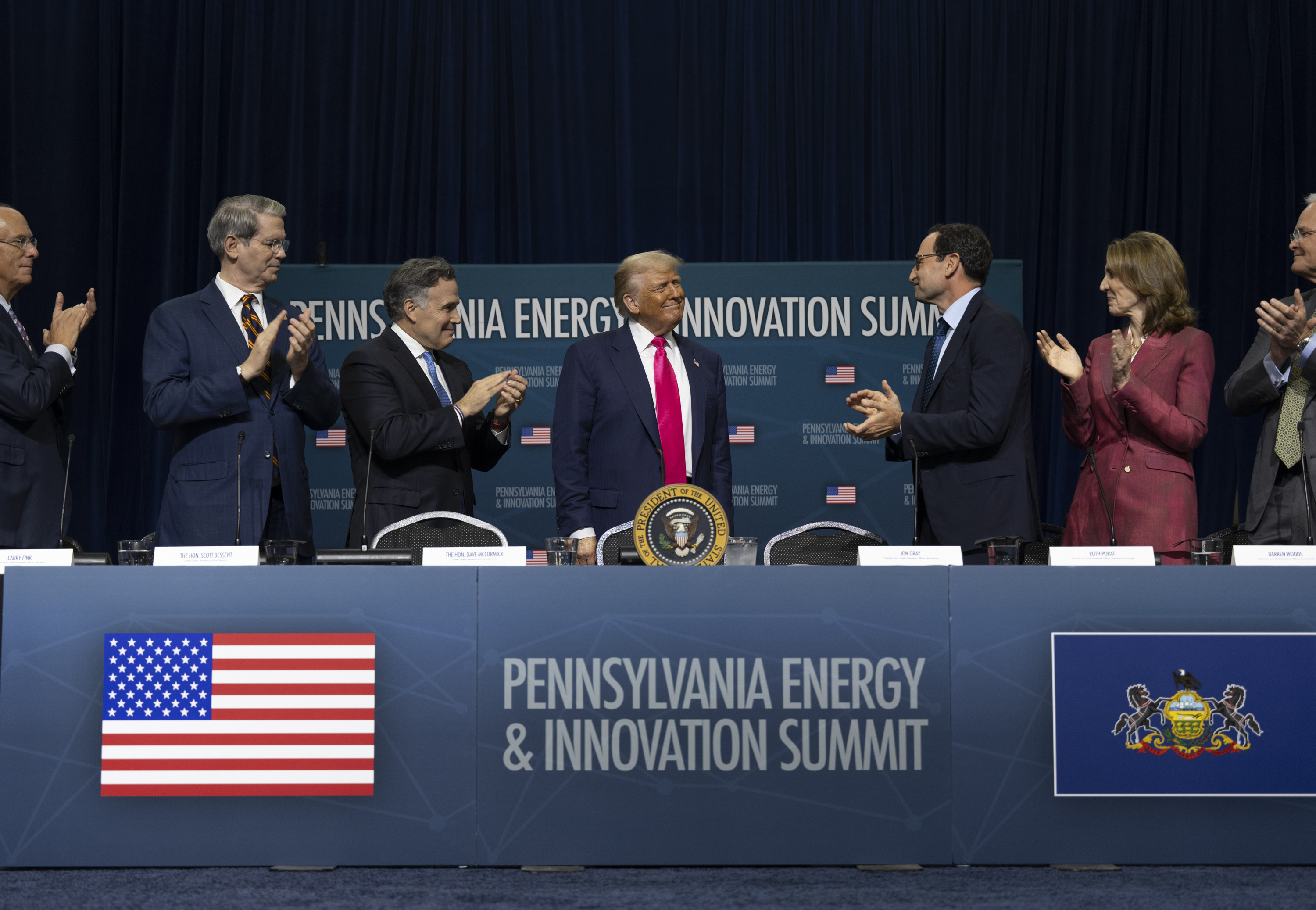 President Donald Trump participates in the Inaugural Pennsylvania Energy and Innovation Summit at Cohon University Center at Carnegie Mellon University, Tuesday, July 15, 2025, in Pittsburgh, Pennsylvania.  (Official White House Photo by Molly Riley)
